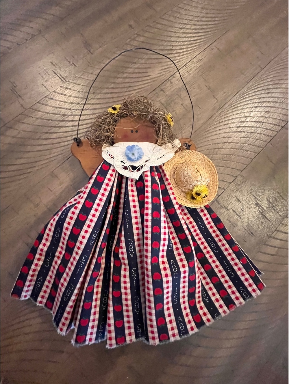 Primitive Country Angel Doll Apple Gingham Farmhouse Decor